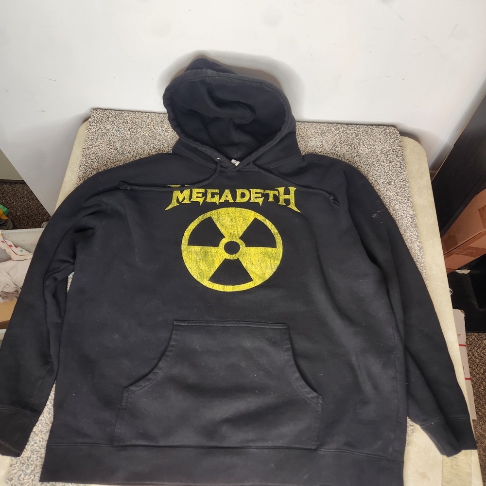Megadeth Band Hoodie Mens XL Black Yellow Nuclear Graphic Pullover Sweatshirt‎